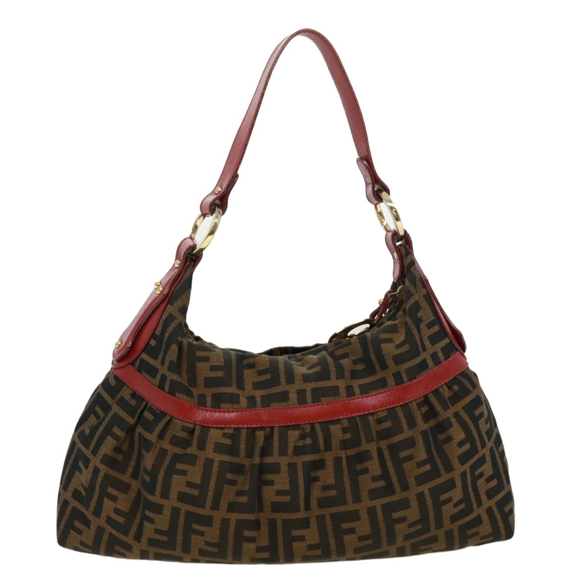 FENDI Zucca Canvas Shoulder Bag Brown Blackbs2858