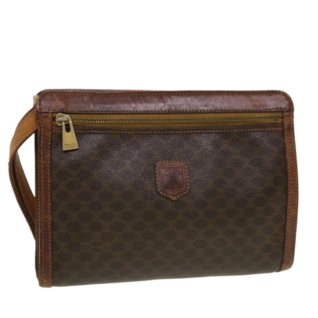 CELINE Macadam Canvas Clutch Bag PVC Leather Brown  5211