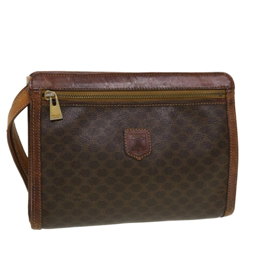 CELINE Macadam Canvas Clutch Bag PVC Leather Brown  5211