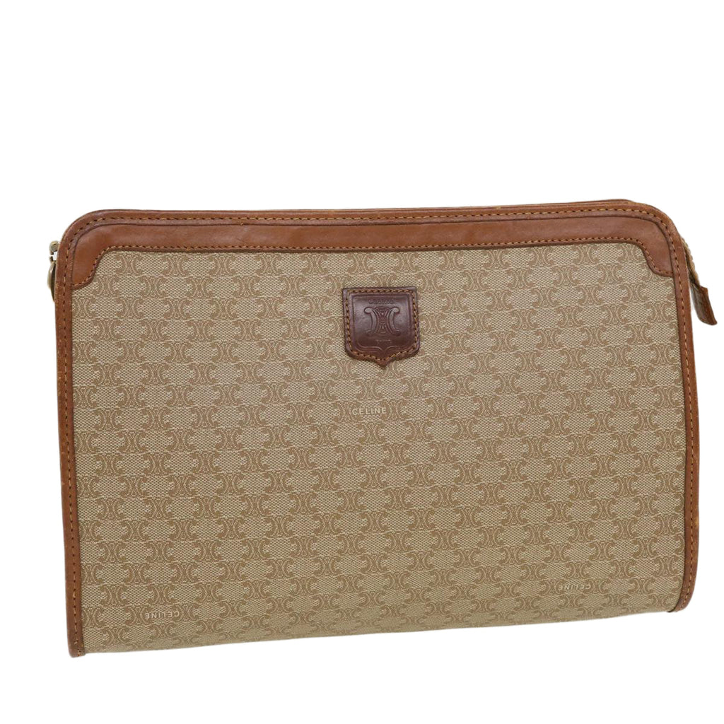 CELINE Macadam Canvas Clutch Bag PVC Leather Beige  5212