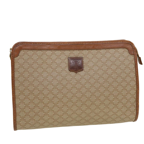 CELINE Macadam Canvas Clutch Bag PVC Leather Beige  5212