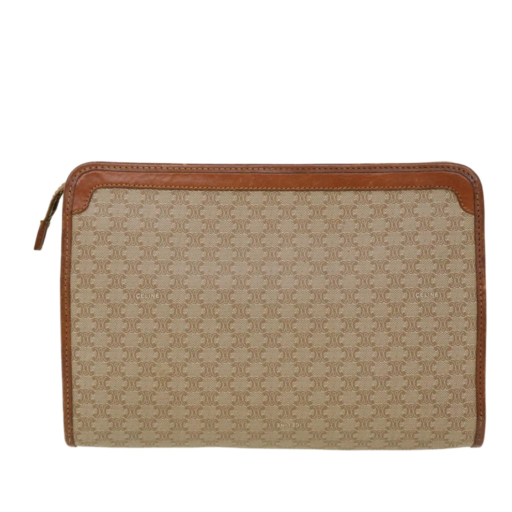CELINE Macadam Canvas Clutch Bag PVC Leather Beige  5212