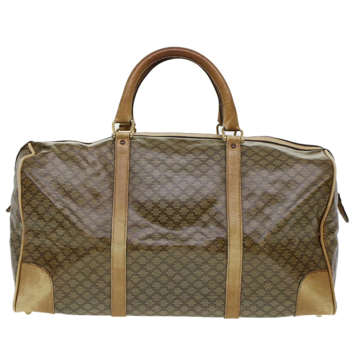 CELINE Macadam Canvas Boston Bag Beige  5458