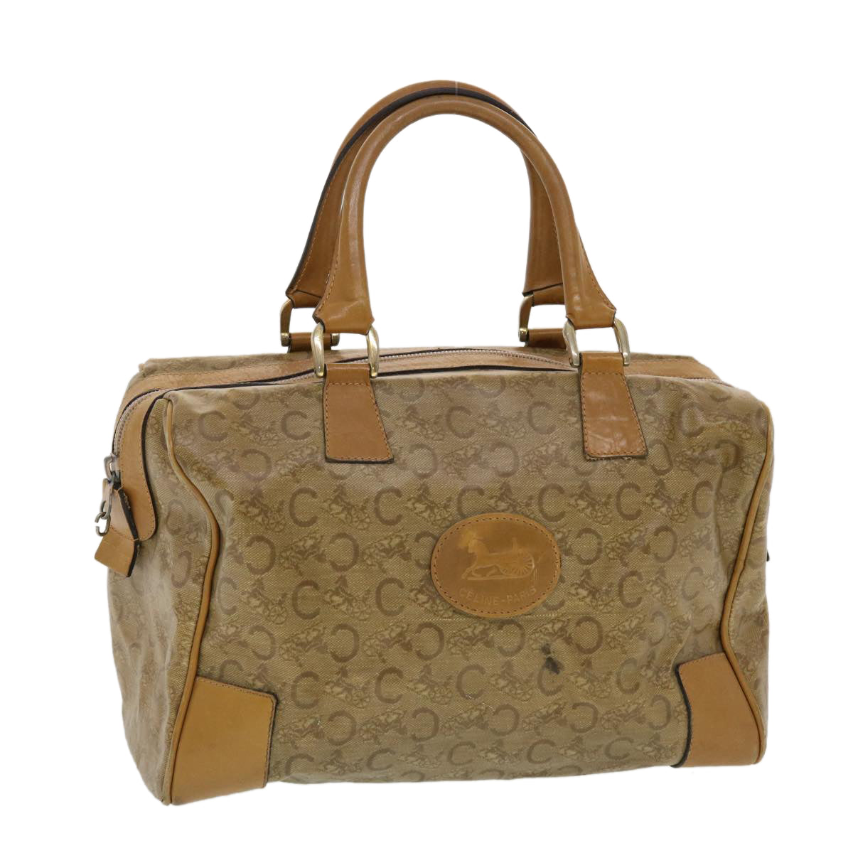 CELINE C Macadam Canvas Boston Bag Brown  5755