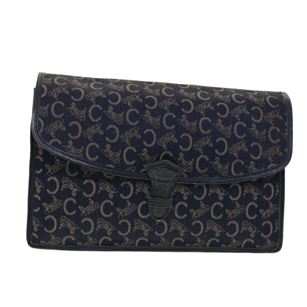 CELINE C Macadam Canvas Clutch Shoulder Bag 2Set Beige Navy  5756