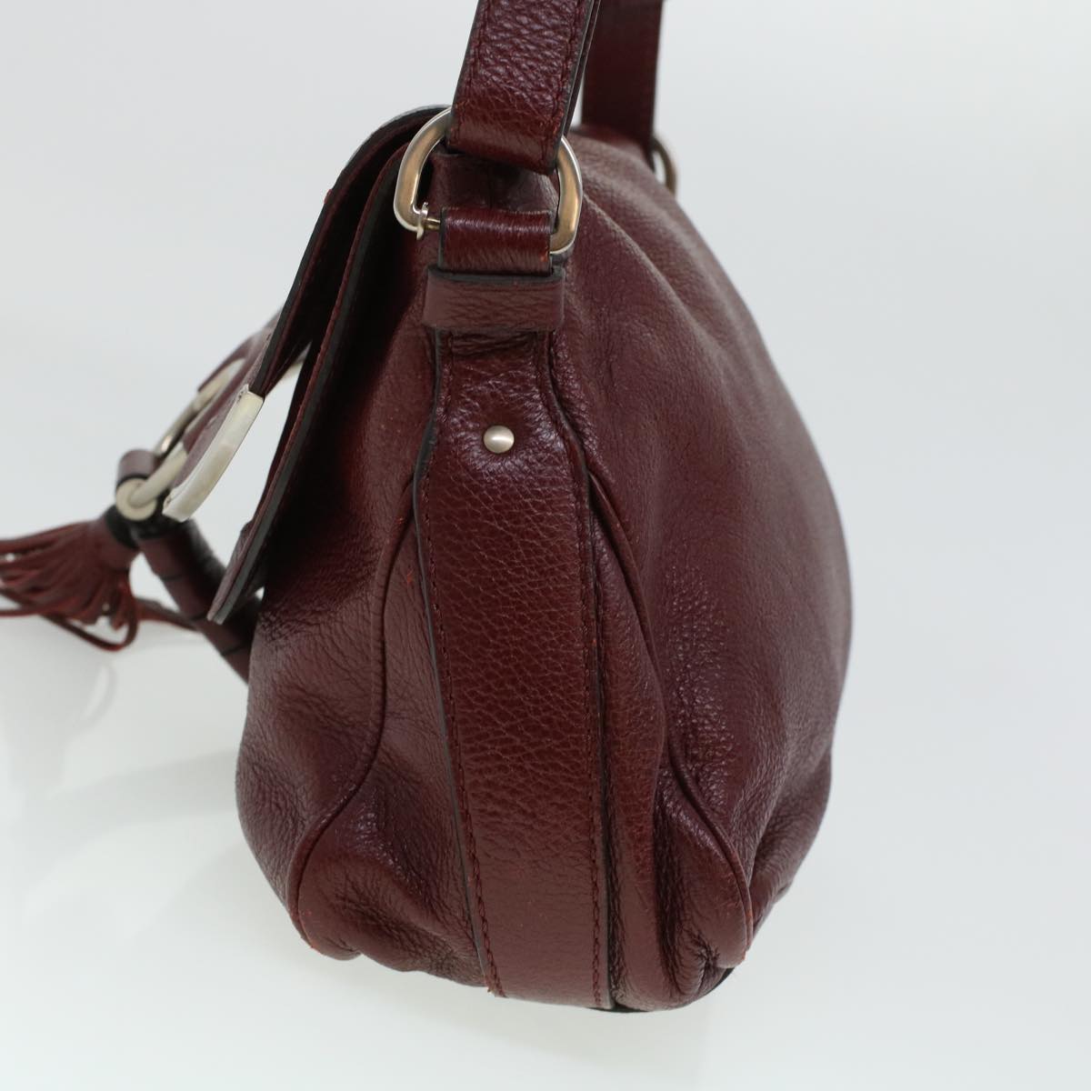 CELINE Fringe Shoulder Bag Leather Red  5797