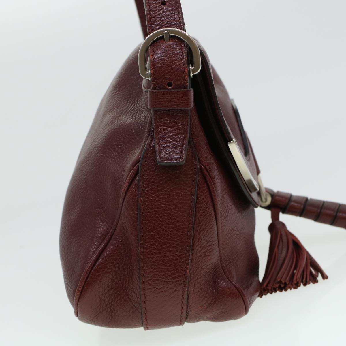 CELINE Fringe Shoulder Bag Leather Red  5797