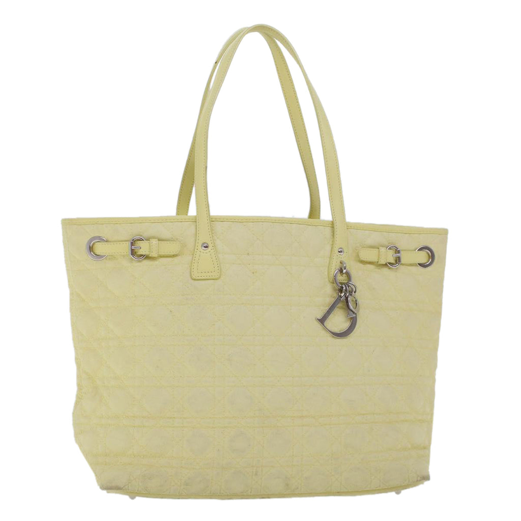 CHRISTIAN DIOR Lady Dior Canage Tote Bag ted Canvas Yellow  bs5871