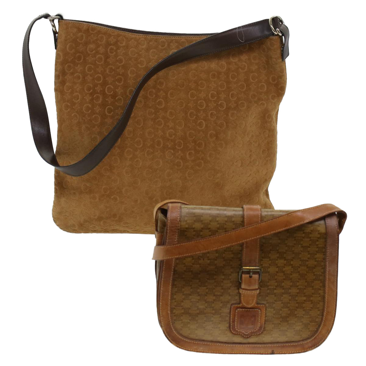 CELINE Macadam Canvas Shoulder Bag Suede PVC Leather 2Set Brown  6014