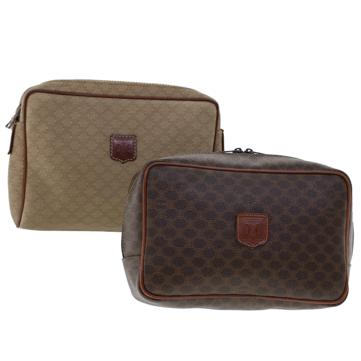 CELINE Macadam Canvas Clutch Bag PVC Leather 2Set Beige Brown  6264