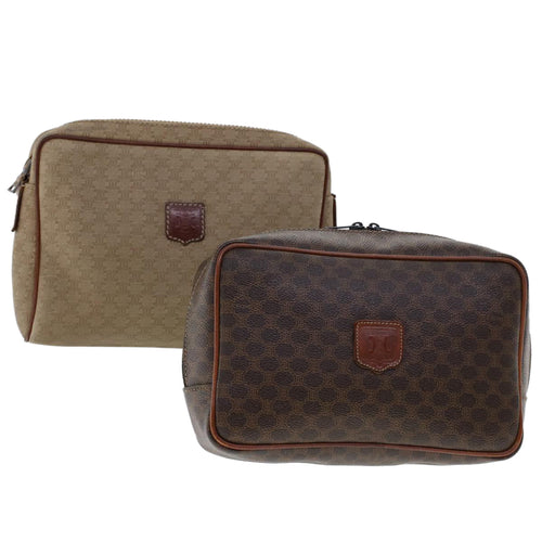 CELINE Macadam Canvas Clutch Bag PVC Leather 2Set Beige Brown  6264