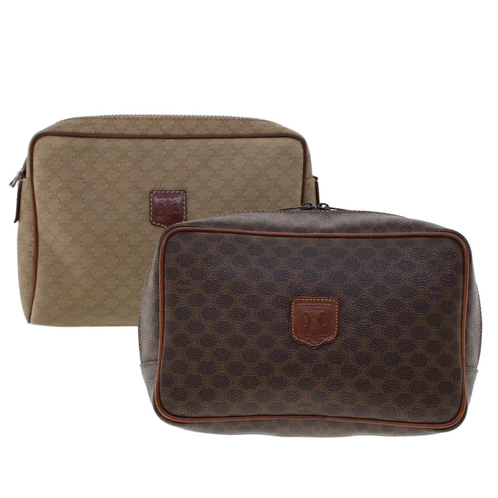 CELINE Macadam Canvas Clutch Bag PVC Leather 2Set Beige Brown  6264