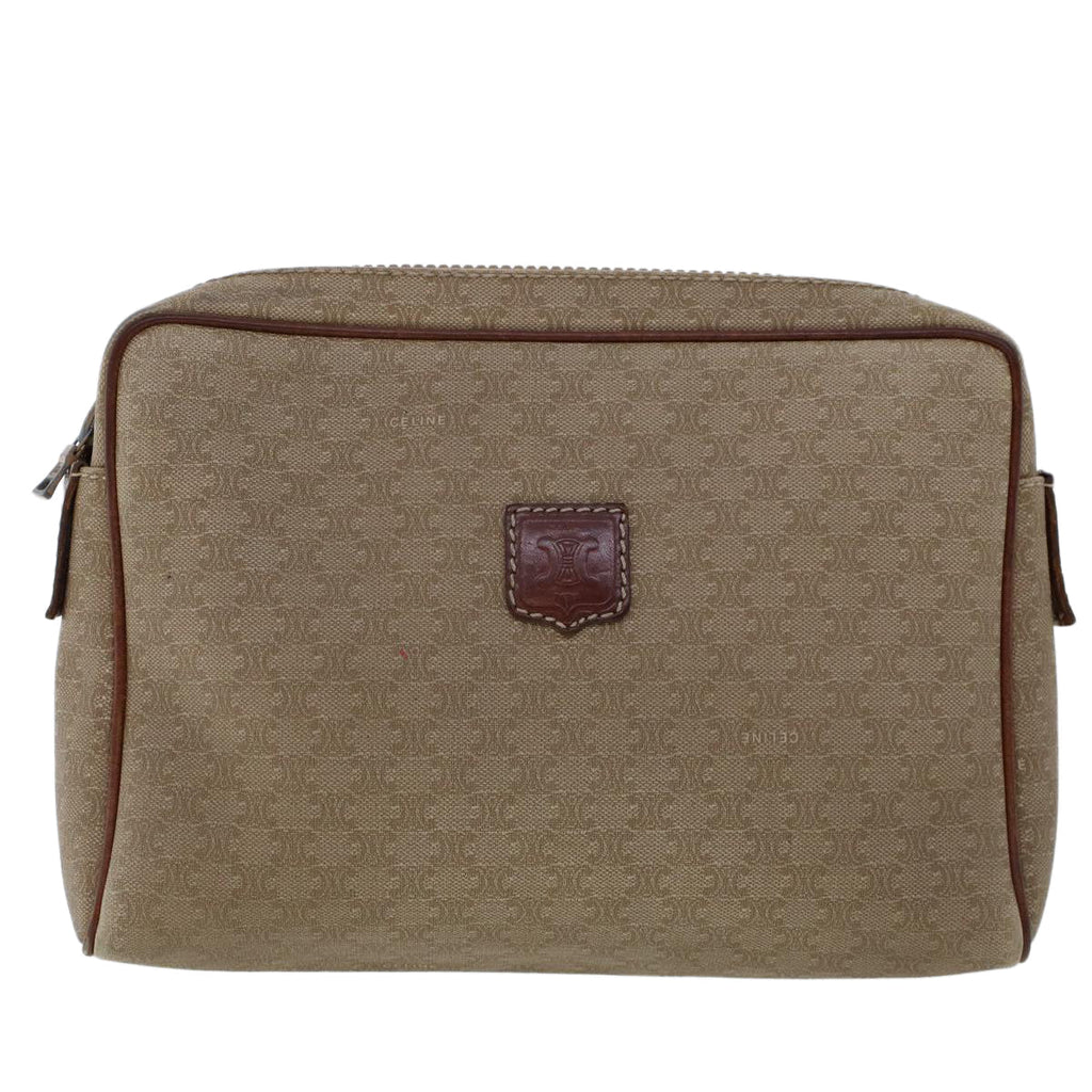 CELINE Macadam Canvas Clutch Bag PVC Leather 2Set Beige Brown  6264