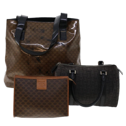 CELINE Macadam Canvas Pouch Shoulder Bag Enamel 3Set Black Brown  6451