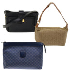 CELINE Macadam Canvas Pouch Shoulder Bag PVC Leather 3Set Black Blue  6457
