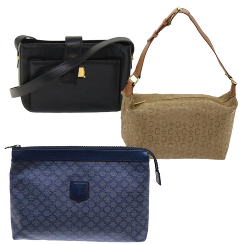 CELINE Macadam Canvas Pouch Shoulder Bag PVC Leather 3Set Black Blue  6457