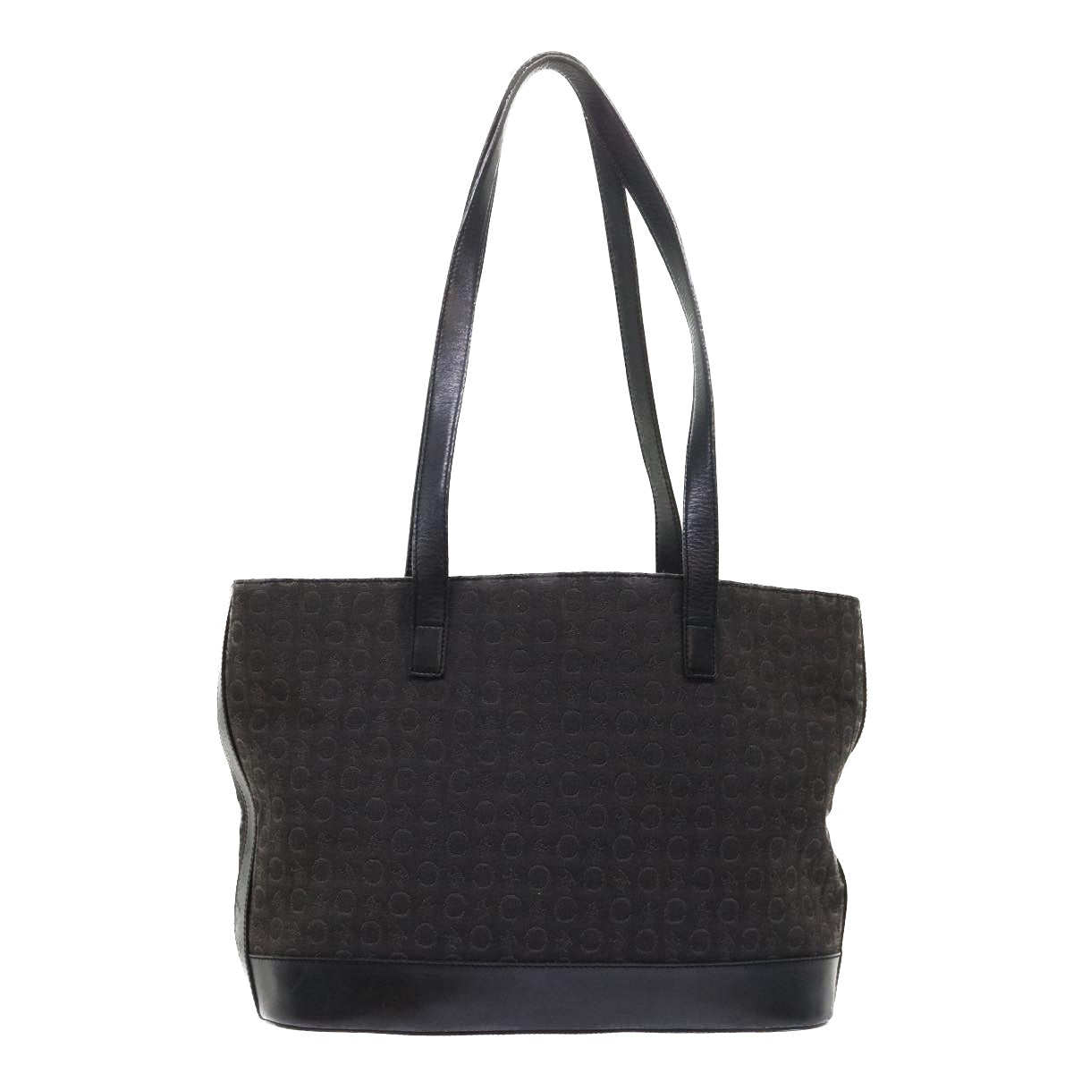 CELINE C Macadam Canvas Tote Bag Leather Black  6508