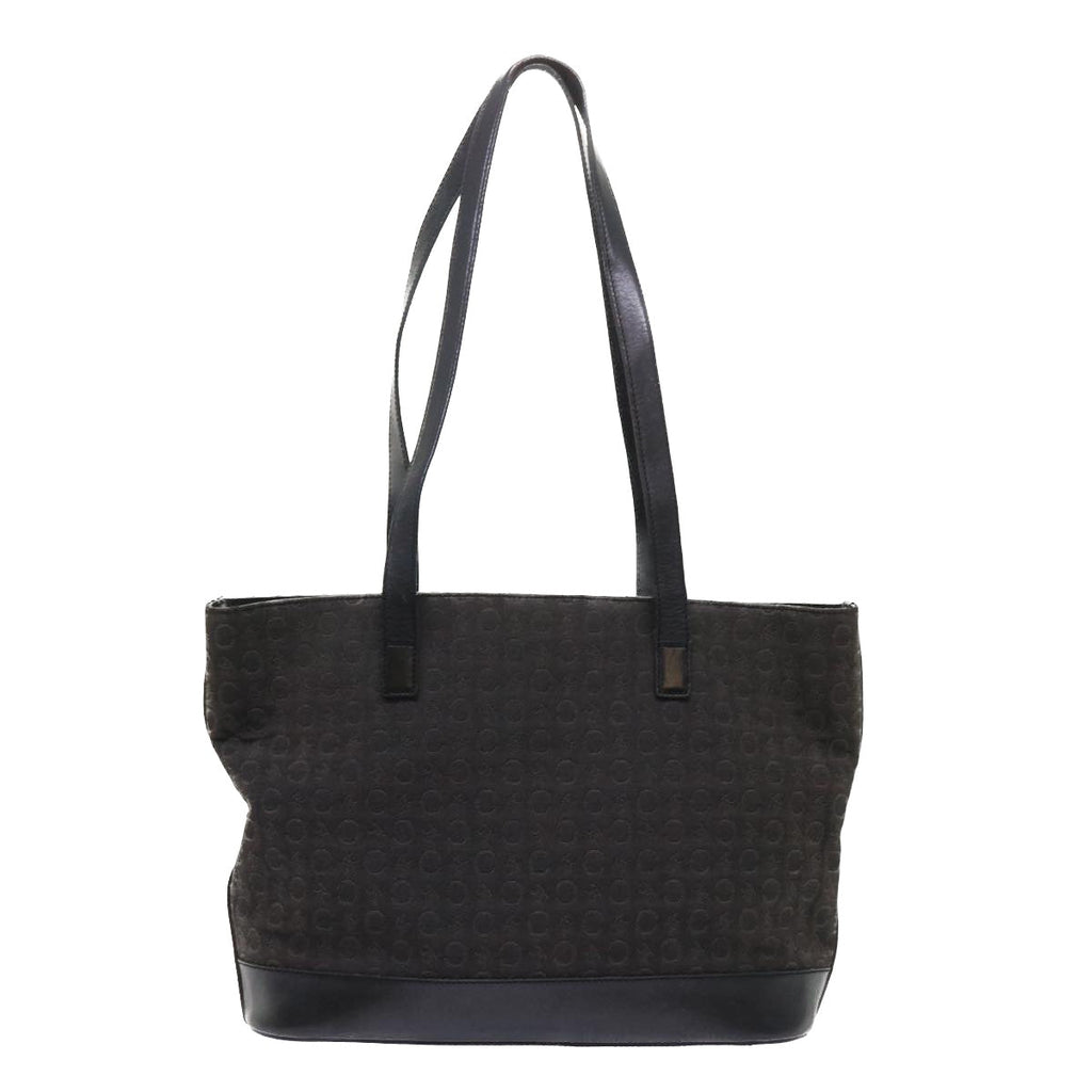 CELINE C Macadam Canvas Tote Bag Leather Black  6508