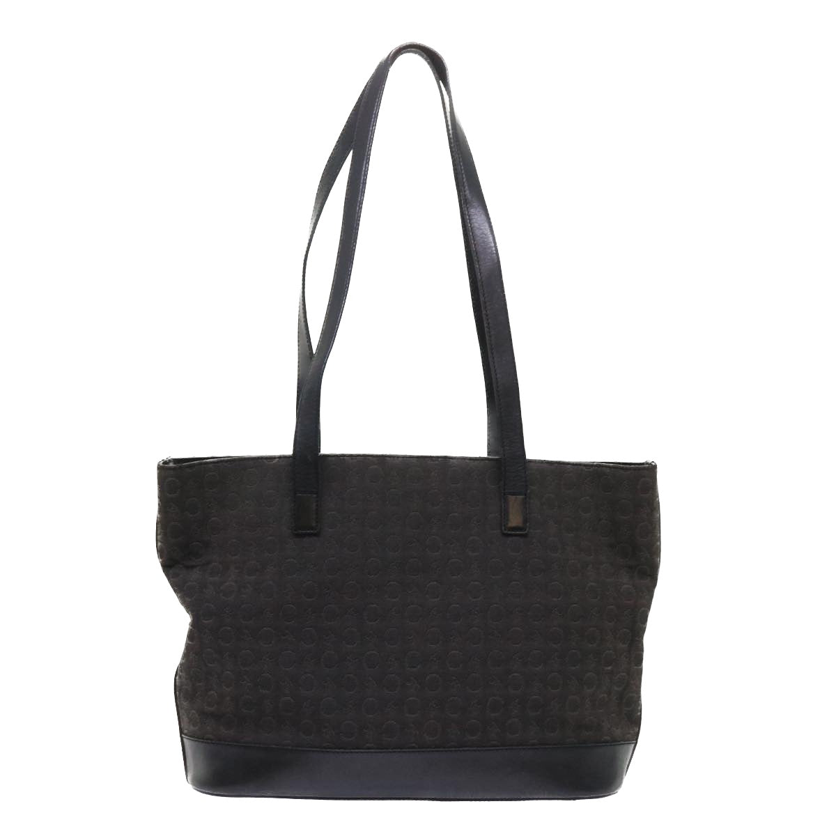 CELINE C Macadam Canvas Tote Bag Leather Black  6508
