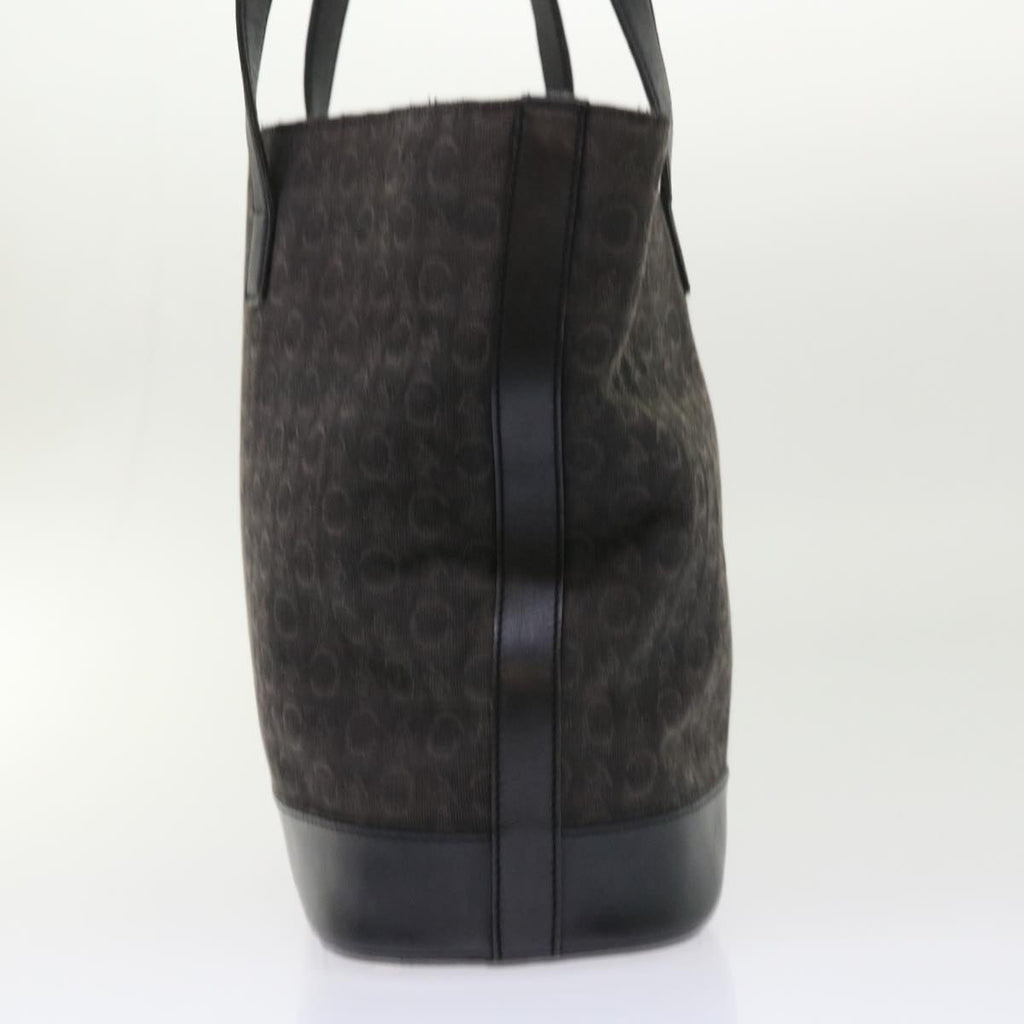 CELINE C Macadam Canvas Tote Bag Leather Black  6508