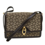 CELINE C Macadam Canvas Shoulder Bag Canvas Leather Beige Dark Brown  6694