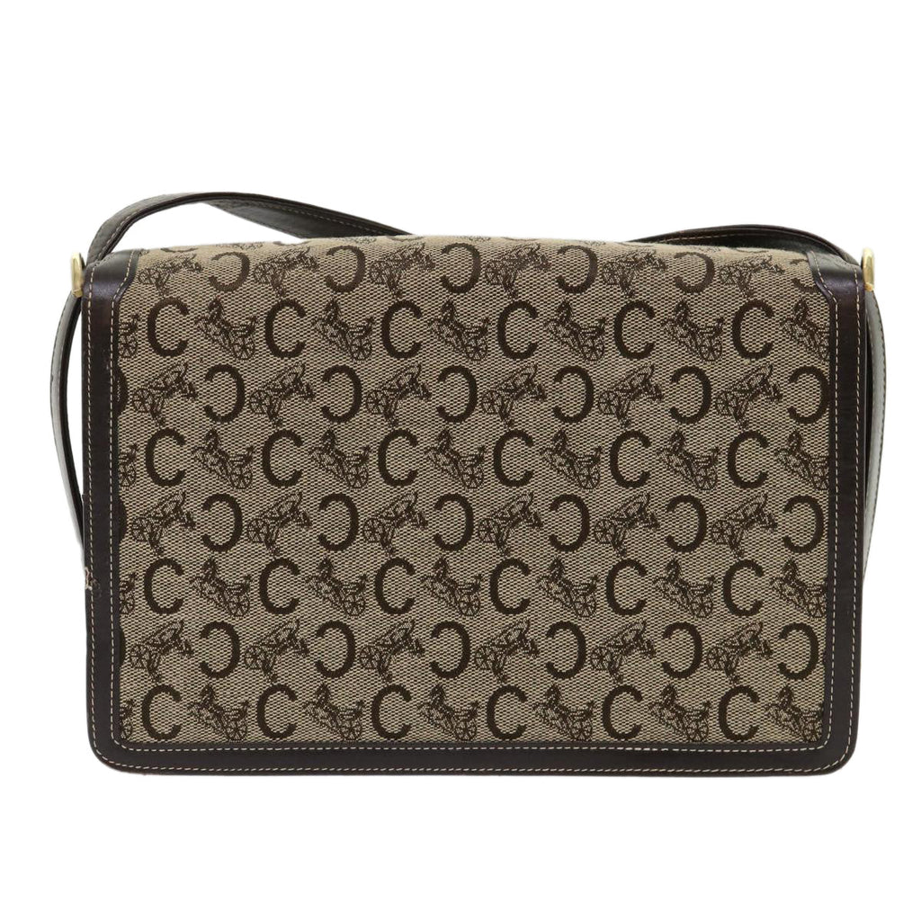 CELINE C Macadam Canvas Shoulder Bag Canvas Leather Beige Dark Brown  6694