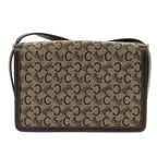 CELINE C Macadam Canvas Shoulder Bag Canvas Leather Beige Dark Brown  6694
