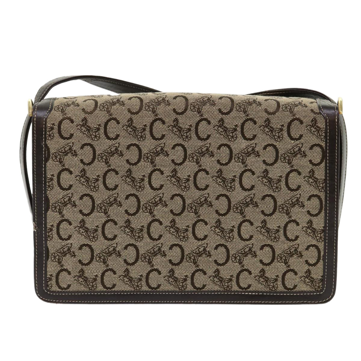 CELINE C Macadam Canvas Shoulder Bag Canvas Leather Beige Dark Brown  6694