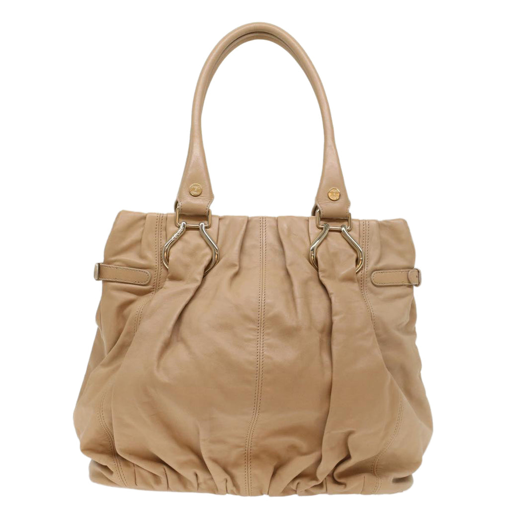 CELINE Shoulder Bag Leather Beige  7176