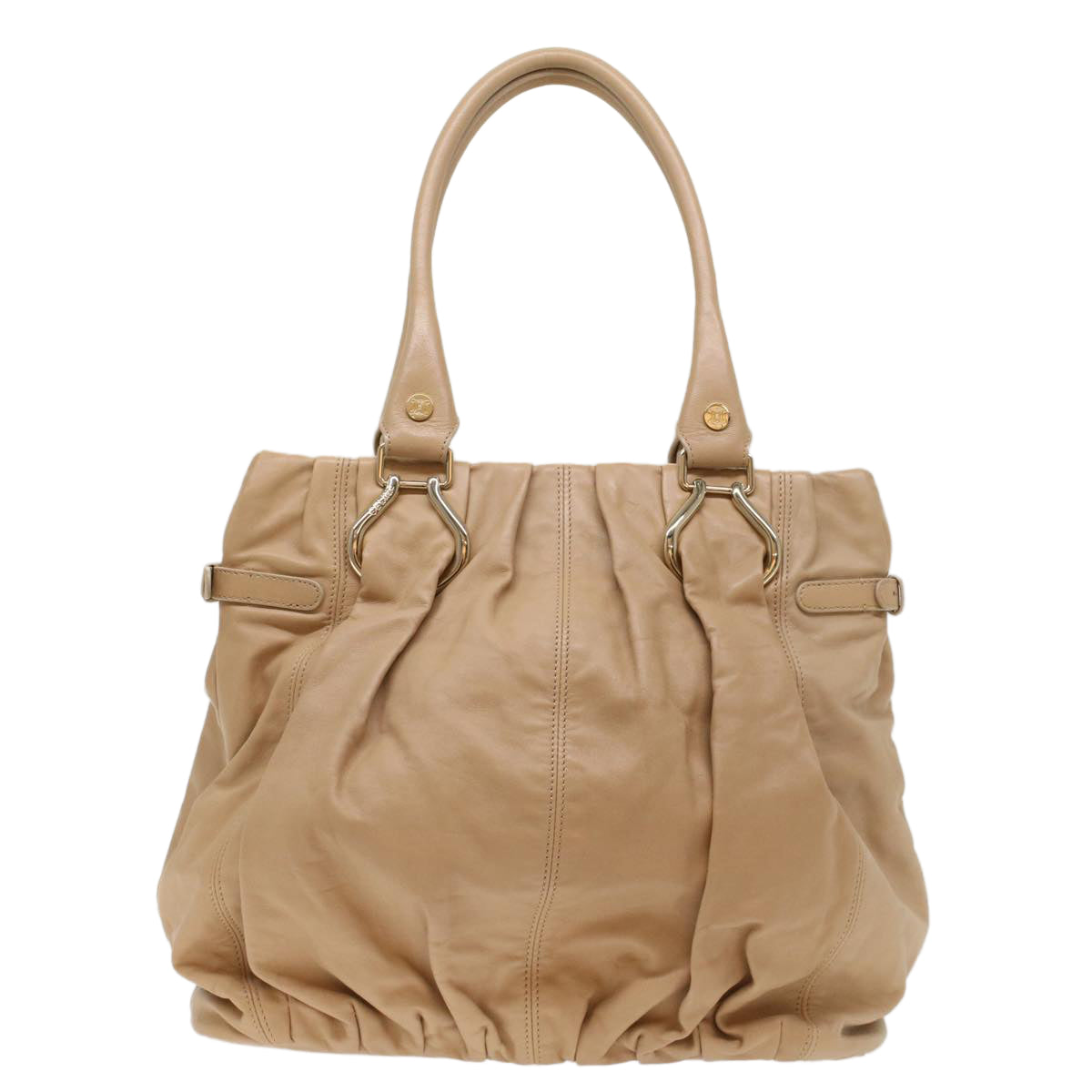 CELINE Shoulder Bag Leather Beige  7176