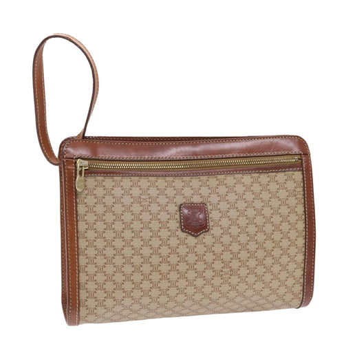 CELINE Macadam Canvas Clutch Bag PVC Leather Beige Brown  7213