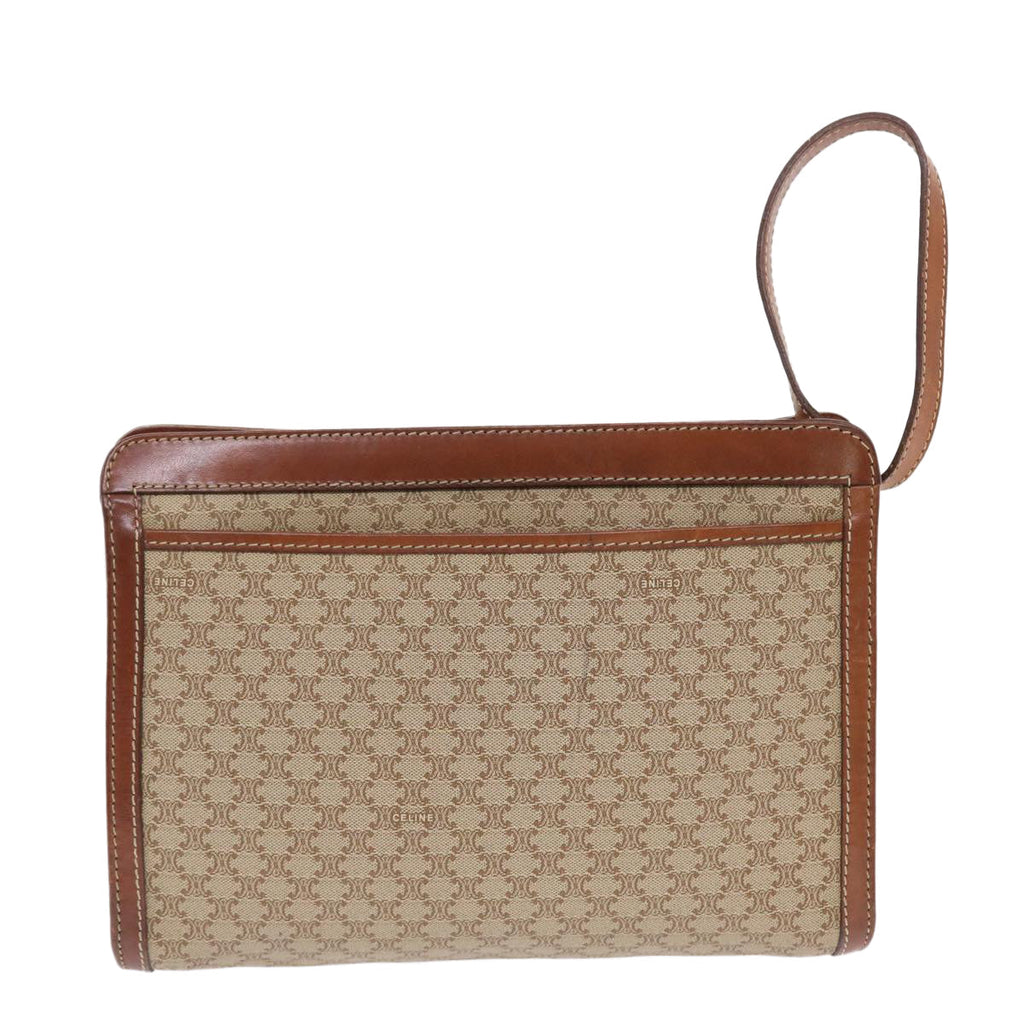 CELINE Macadam Canvas Clutch Bag PVC Leather Beige Brown  7213