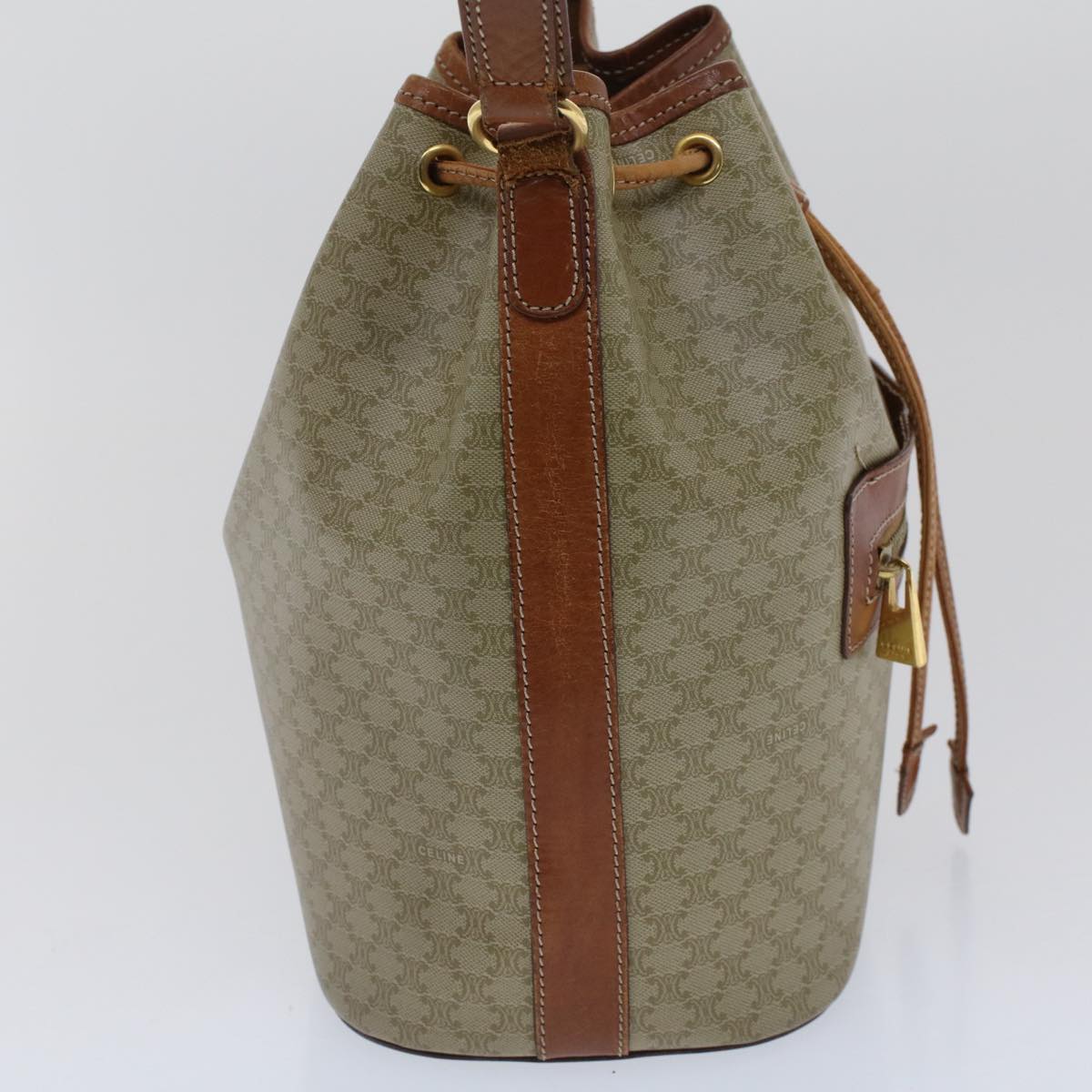 CELINE Macadam Canvas Shoulder Bag PVC Leather Beige Brown  7489