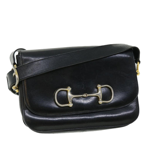 CELINE Shoulder Bag Leather Black  7529