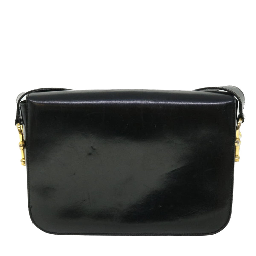 CELINE Shoulder Bag Leather Black  7529