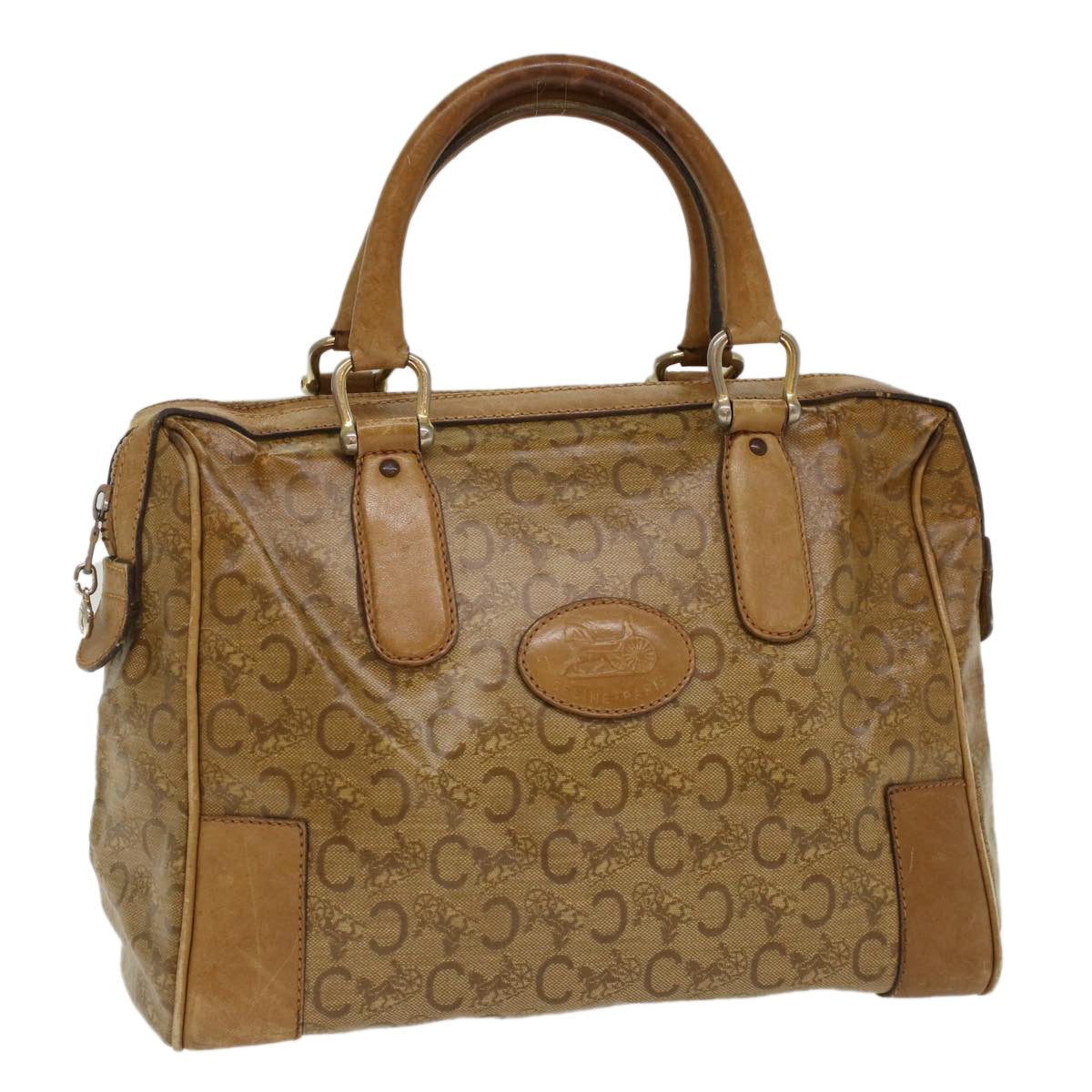 CELINE C Macadam Canvas Boston Bag Beige  7533