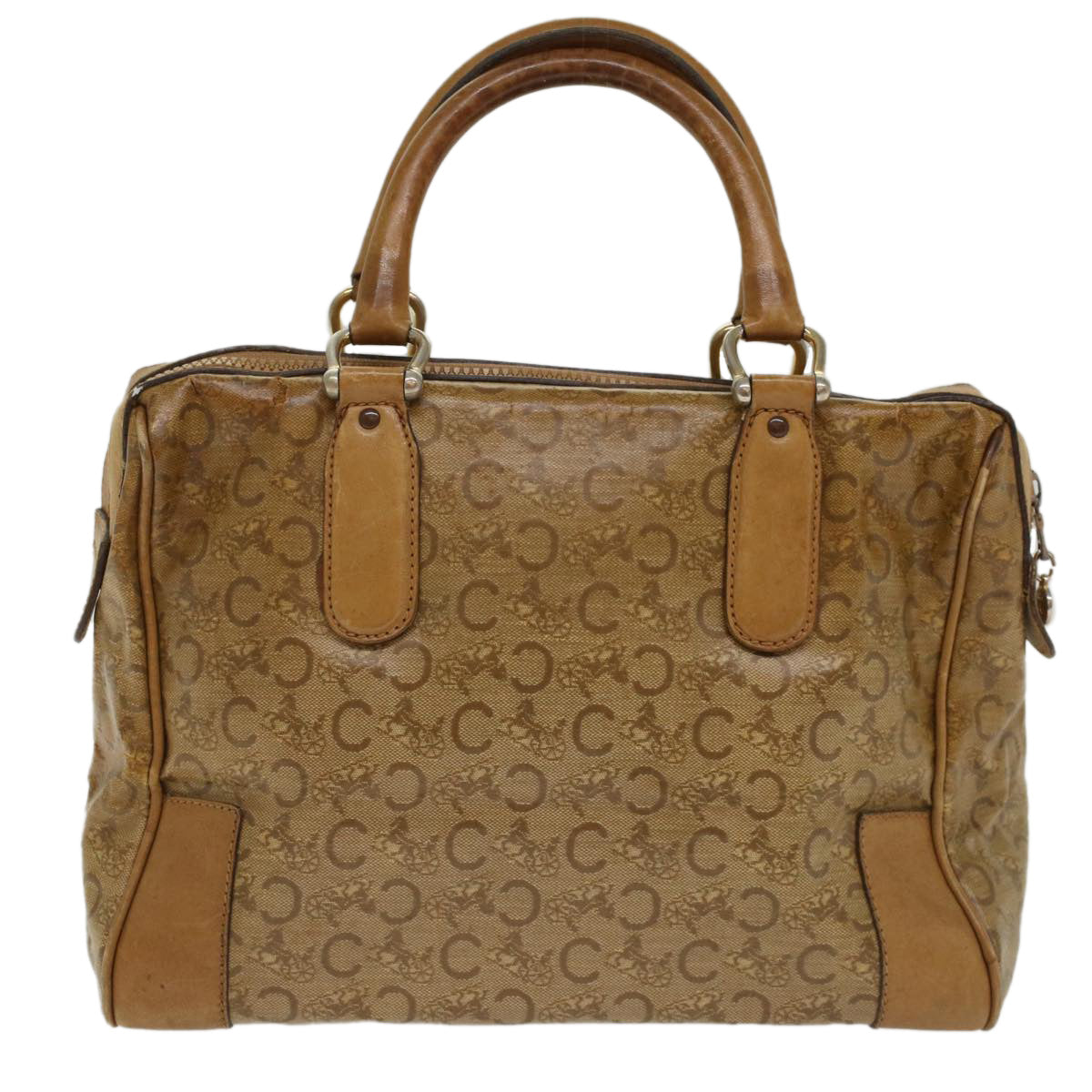 CELINE C Macadam Canvas Boston Bag Beige  7533