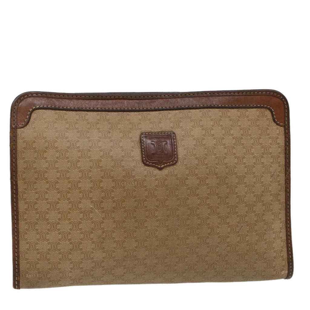 CELINE Macadam Canvas Clutch Bag Leather Beige  7544