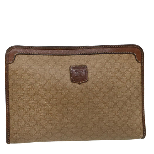 CELINE Macadam Canvas Clutch Bag Leather Beige  7544