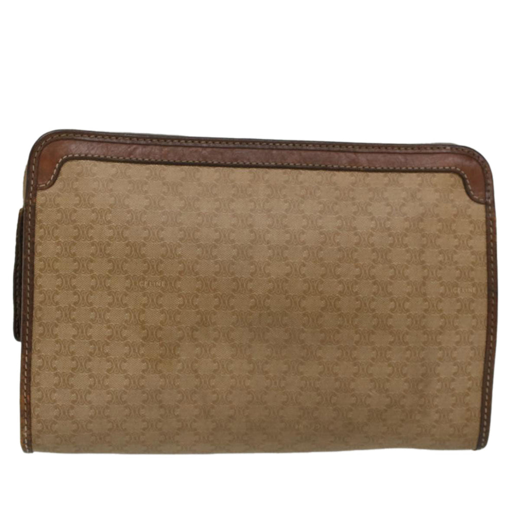 CELINE Macadam Canvas Clutch Bag Leather Beige  7544