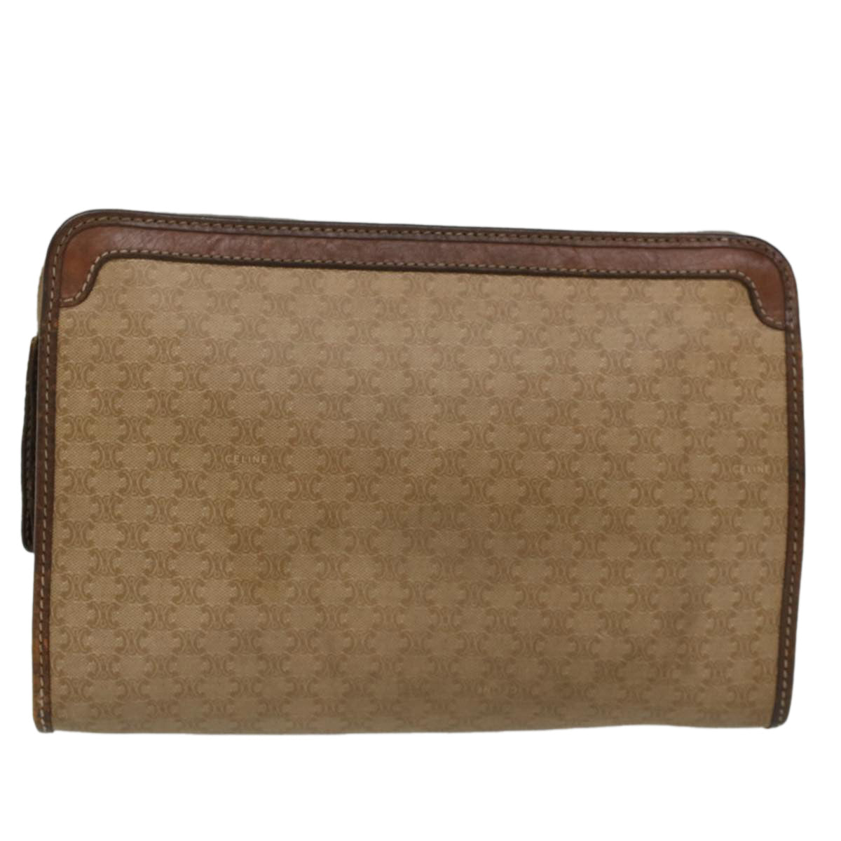 CELINE Macadam Canvas Clutch Bag Leather Beige  7544