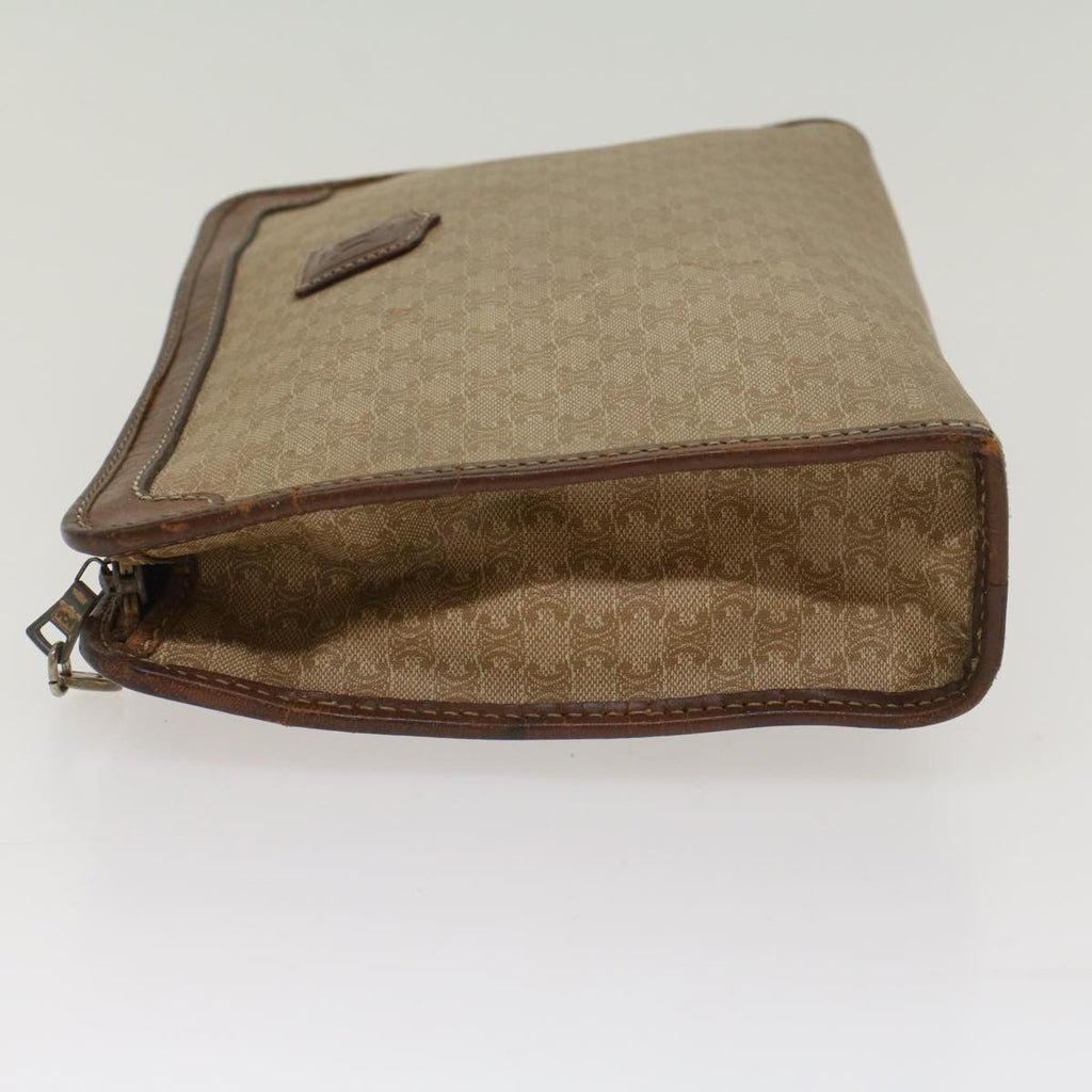 CELINE Macadam Canvas Clutch Bag Leather Beige  7544