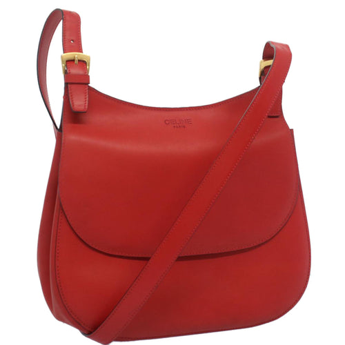 CELINE Shoulder Bag Leather Red  7778