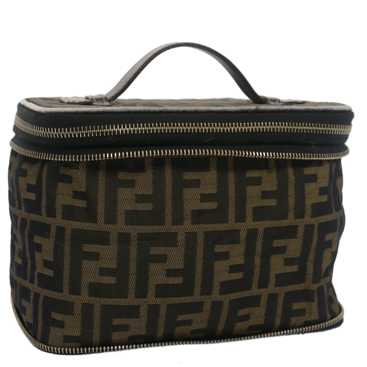 FENDI Zucca Canvas Vanity Cosmetic Pouch Black Brownbs7906