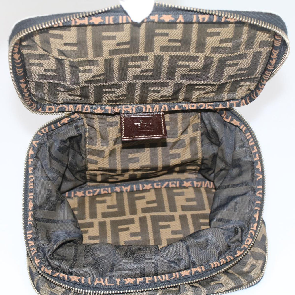 FENDI Zucca Canvas Vanity Cosmetic Pouch Black Brownbs7906
