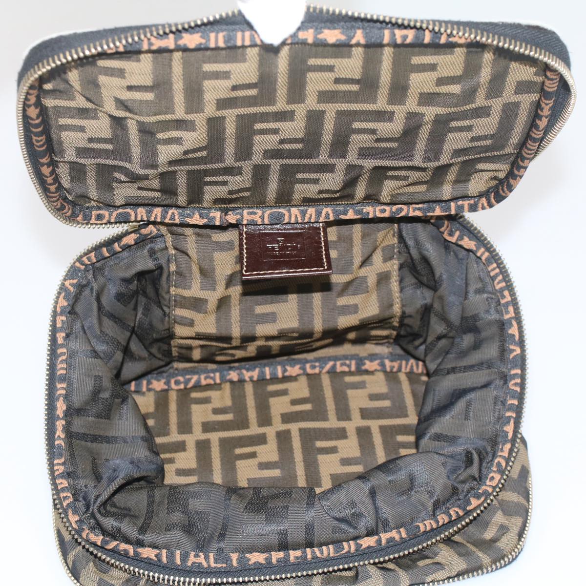 FENDI Zucca Canvas Vanity Cosmetic Pouch Black Brownbs7906