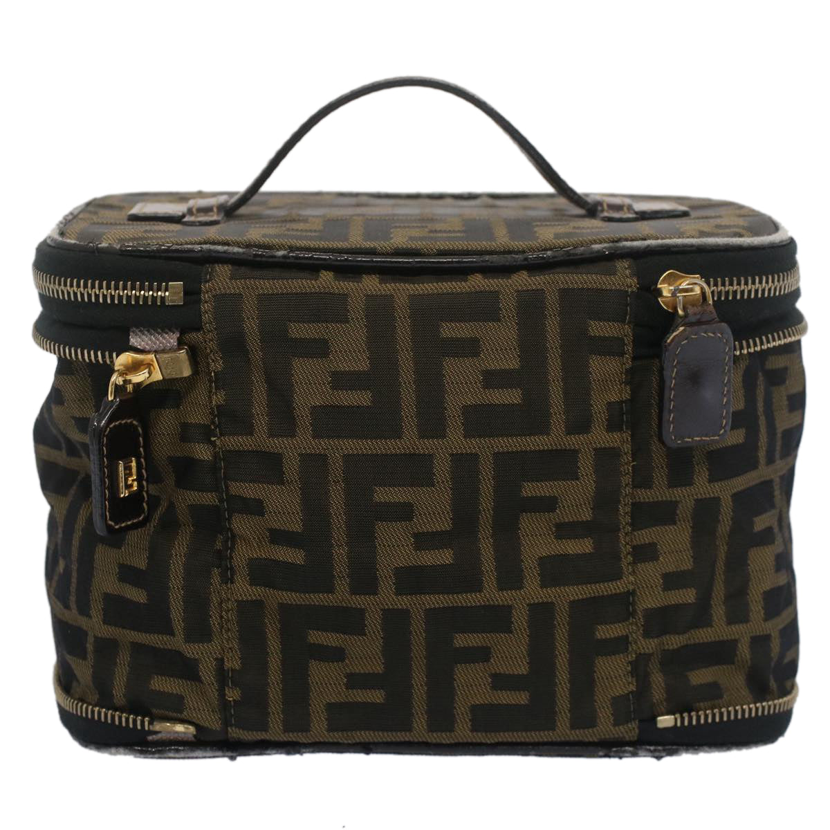 FENDI Zucca Canvas Vanity Cosmetic Pouch Black Brownbs7906