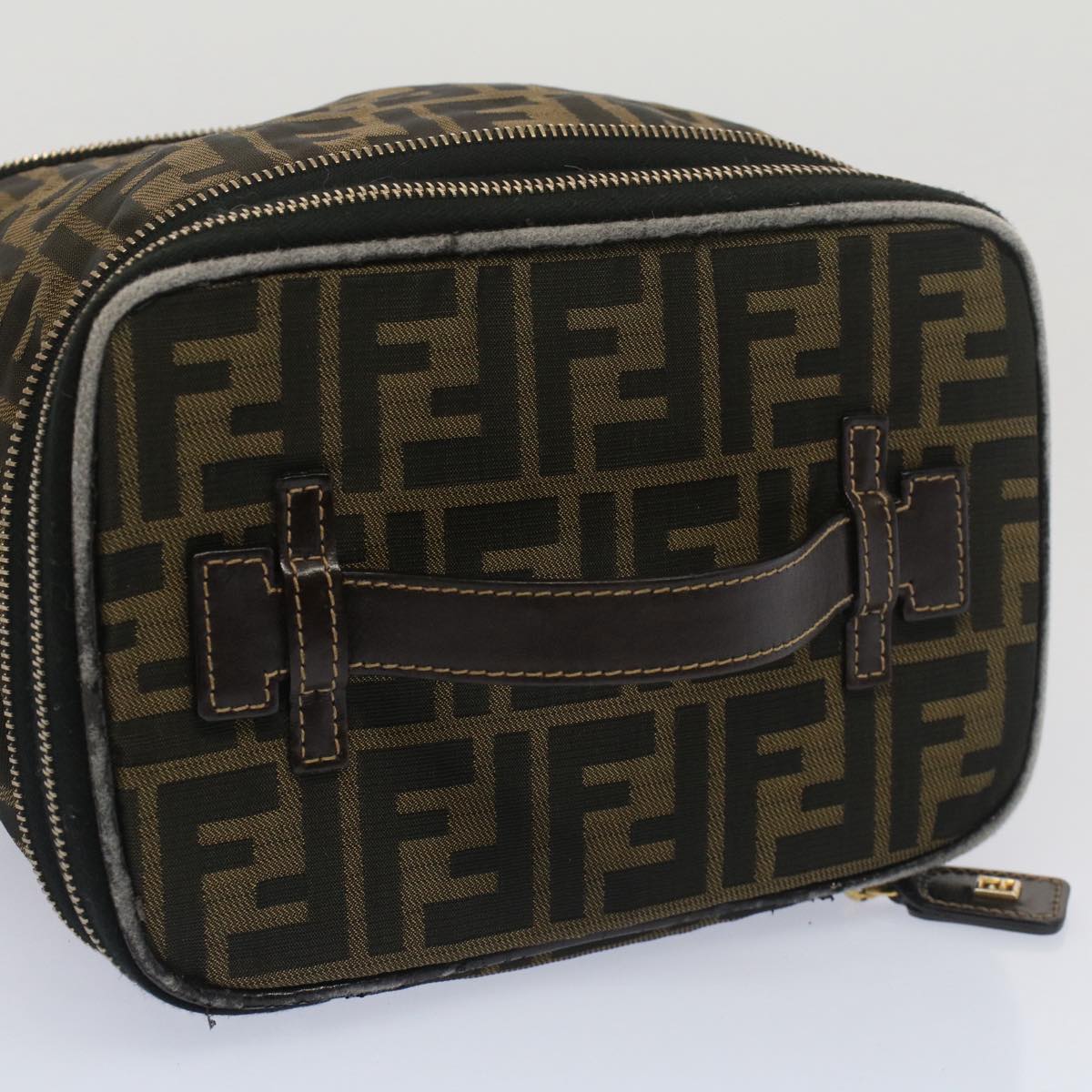 FENDI Zucca Canvas Vanity Cosmetic Pouch Black Brownbs7906
