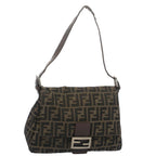 FENDI Zucca Canvas Mamma Baguette Shoulder Bag Black Brownbs7918