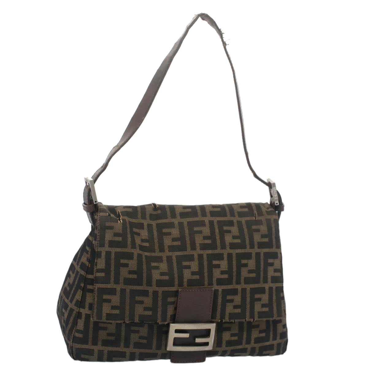 FENDI Zucca Canvas Mamma Baguette Shoulder Bag Black Brownbs7918